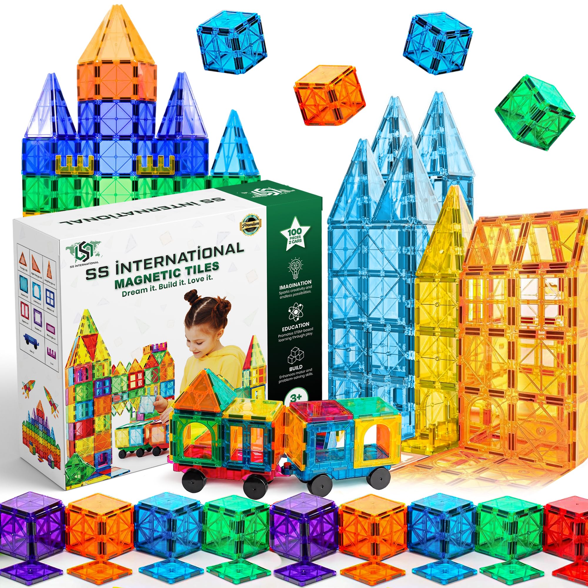 SS INTERNATIONAL magnetic tiles 100pcs for creative building and open-ended play.
