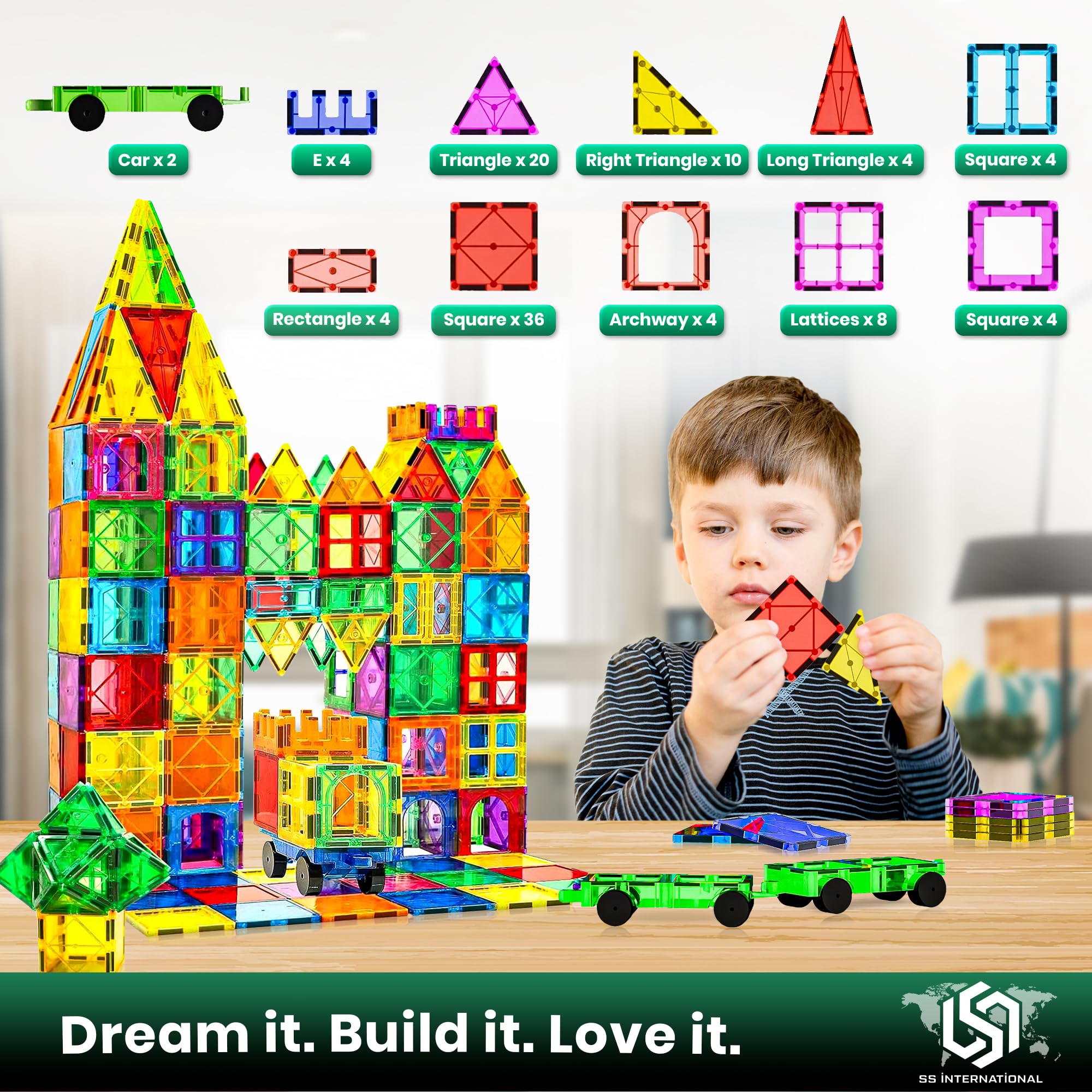 SS INTERNATIONAL magnetic tiles with cars enable motion play and engaging storytelling.