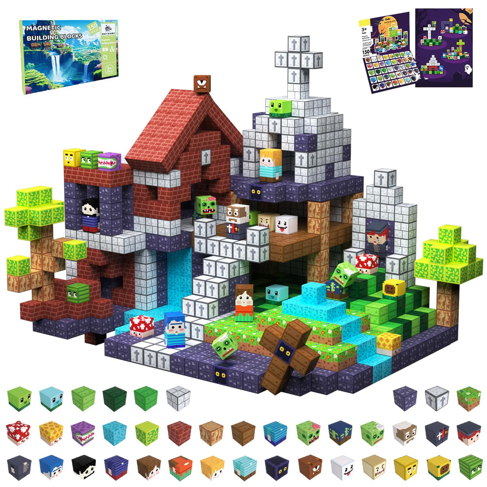 SSAWER 150-piece magnetic blocks arranged for versatile STEM play and open-ended building.