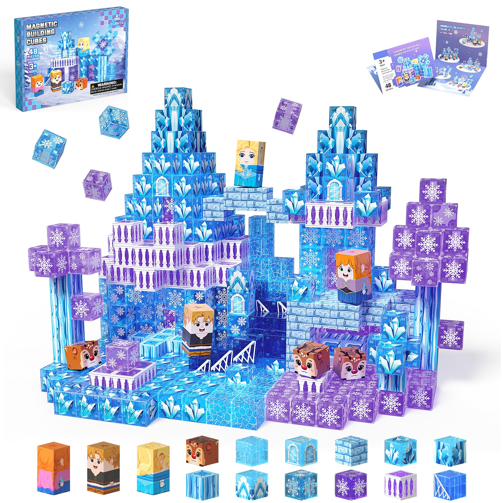 SSAWER 48pcs magnetic blocks set fosters open-ended construction and fine motor skills