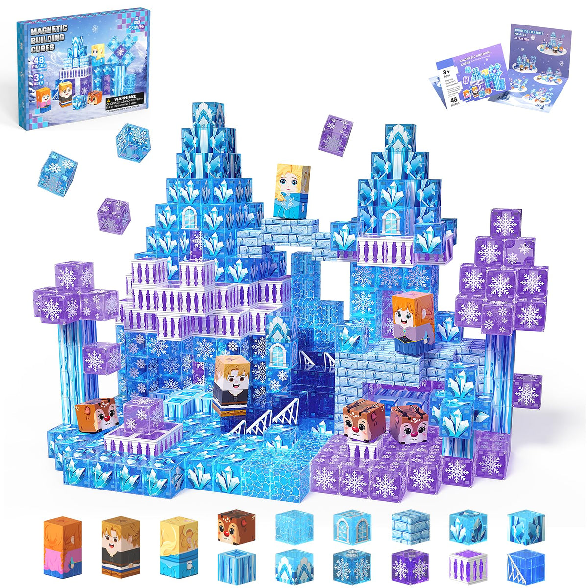 SSAWER 48pcs magnetic blocks set fosters open-ended construction and fine motor skills