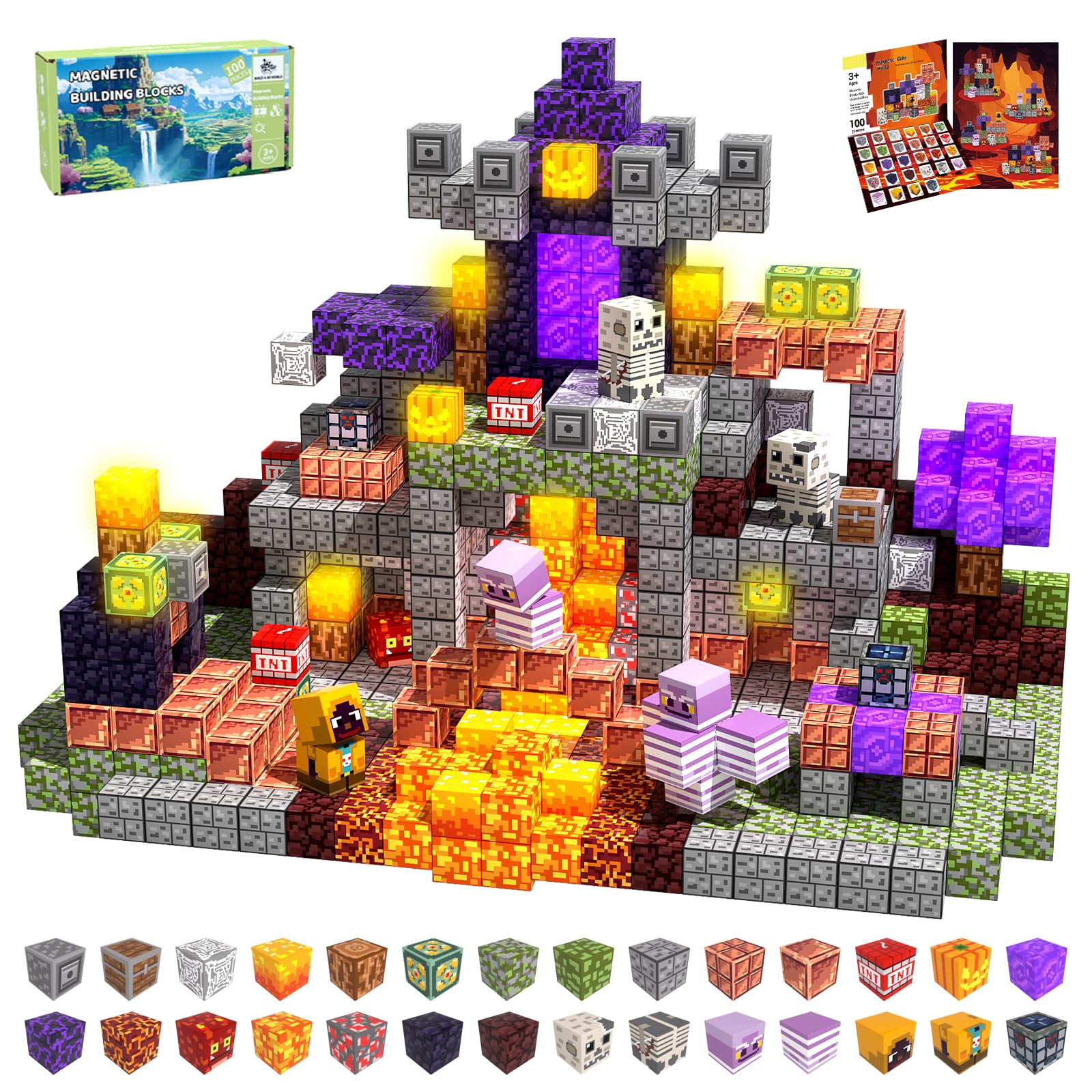 SSAWER magnetic blocks set of 100 pieces for endless building fun