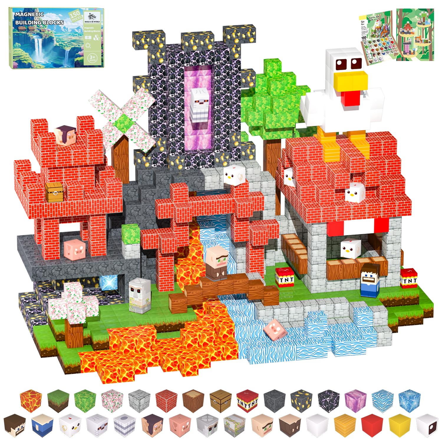 SSAWER magnetic blocks 150-piece set for colorful construction and STEM play.