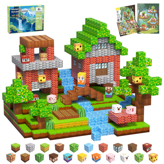 SSAWER magnetic blocks 48-piece set supports imaginative building and screen-free play.