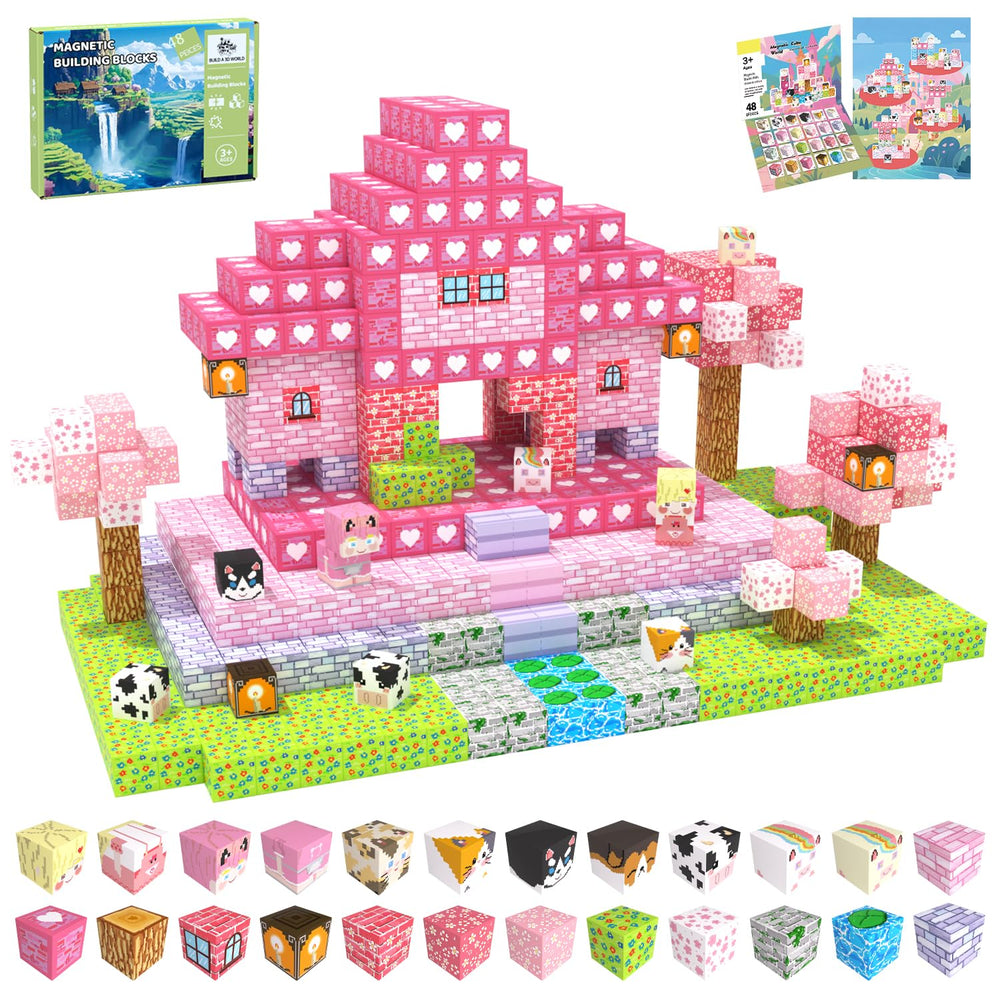 SSAWER Pink Forest magnetic blocks front view for creative building play