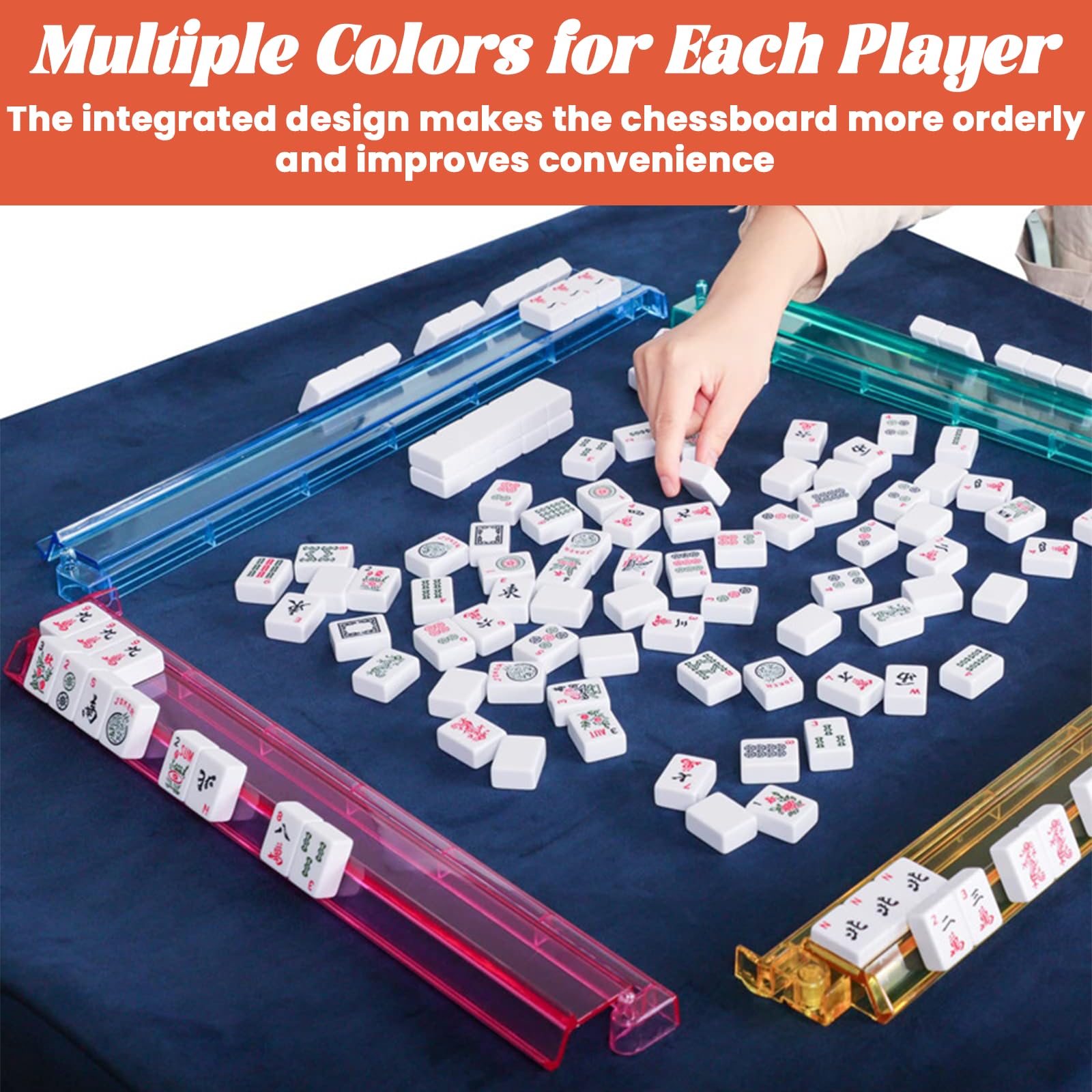 SSFUN Set of 4 mahjong racks in multi-color for organized gameplay