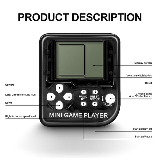 SSRMX mini gamer console keychain displayed as a portable game ready to go