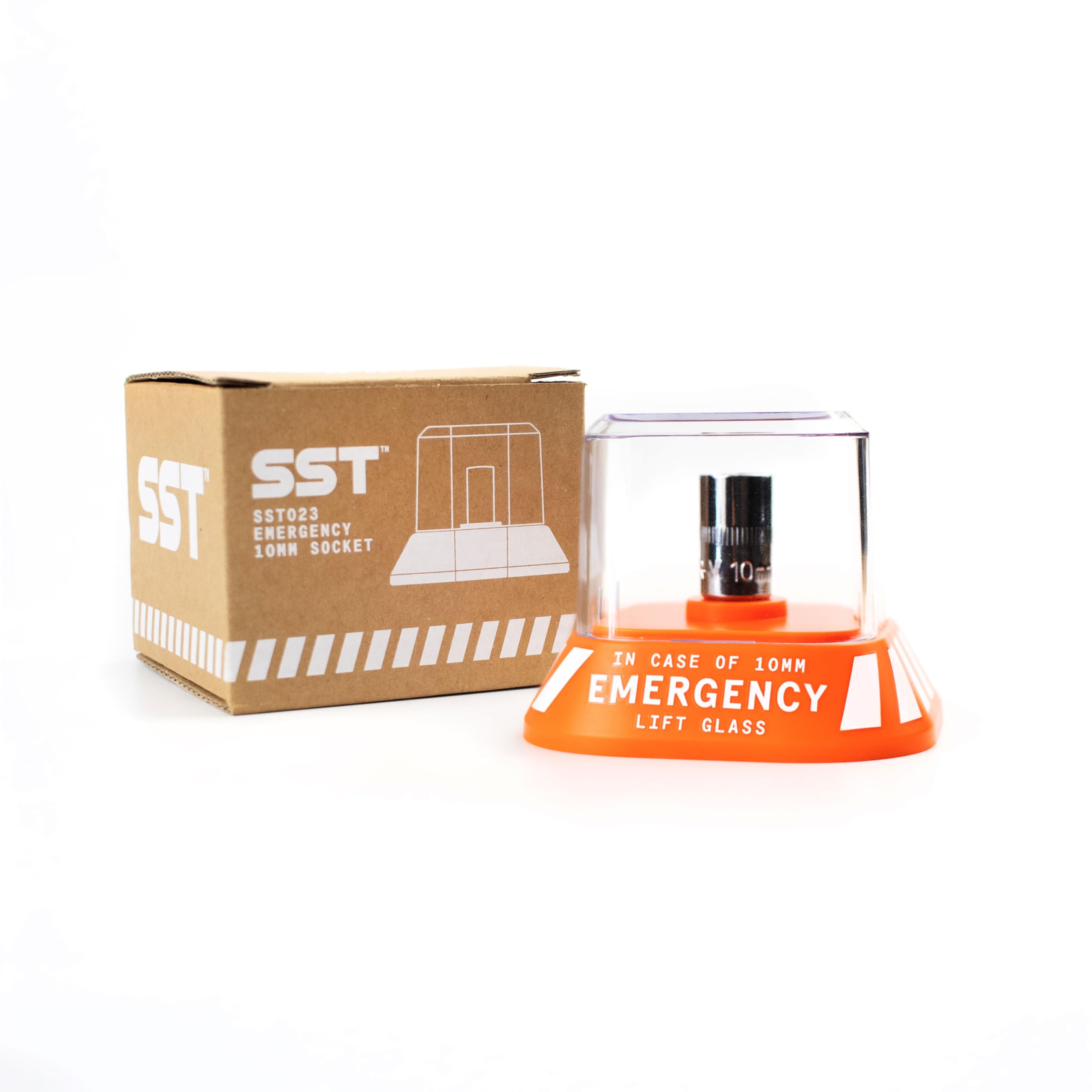 SST Emergency 10mm Socket packaging highlights a compact gag gift with lasting display.