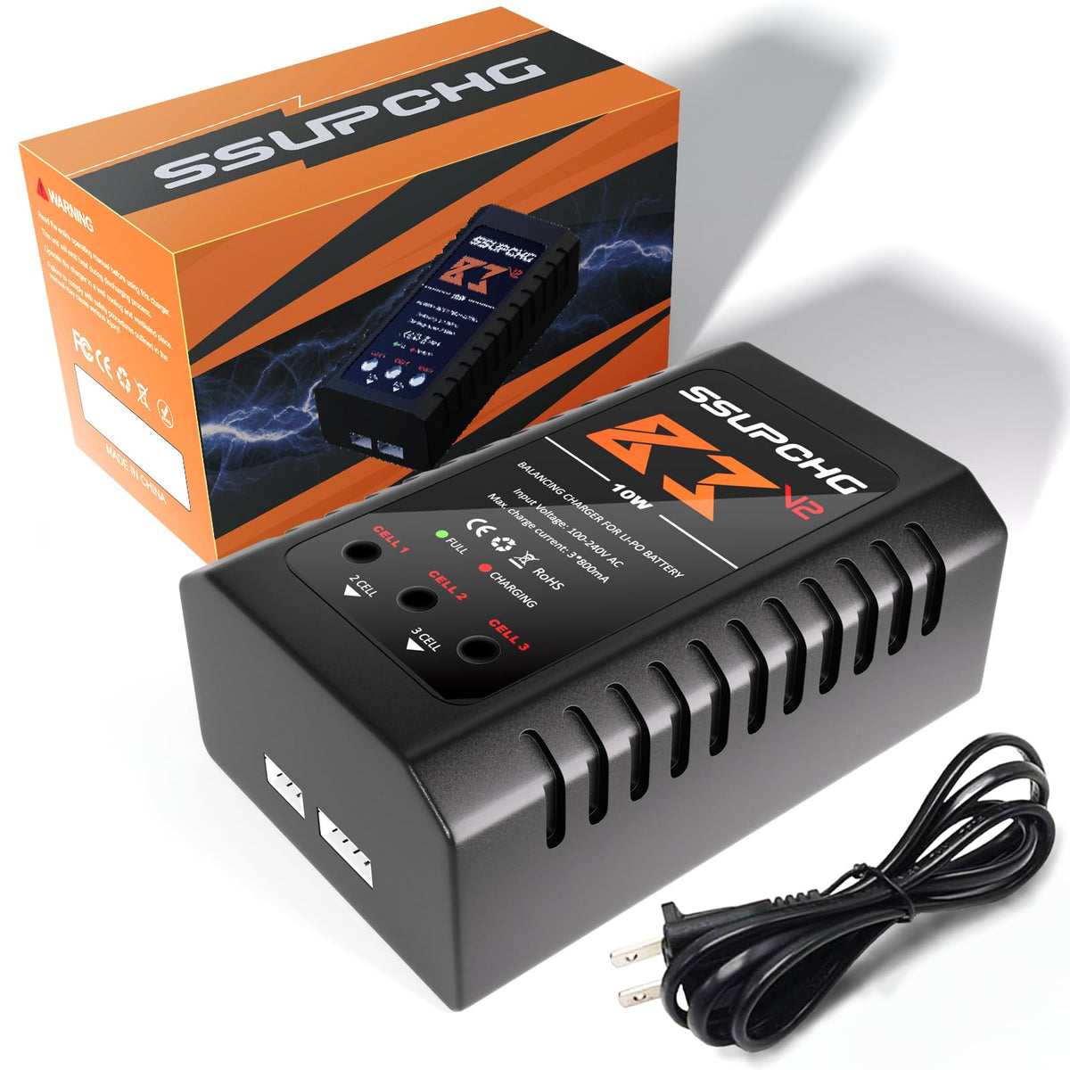 SSUPCHG battery charger for 2S/3S LiPo packs with balanced charging for longer runtimes.
