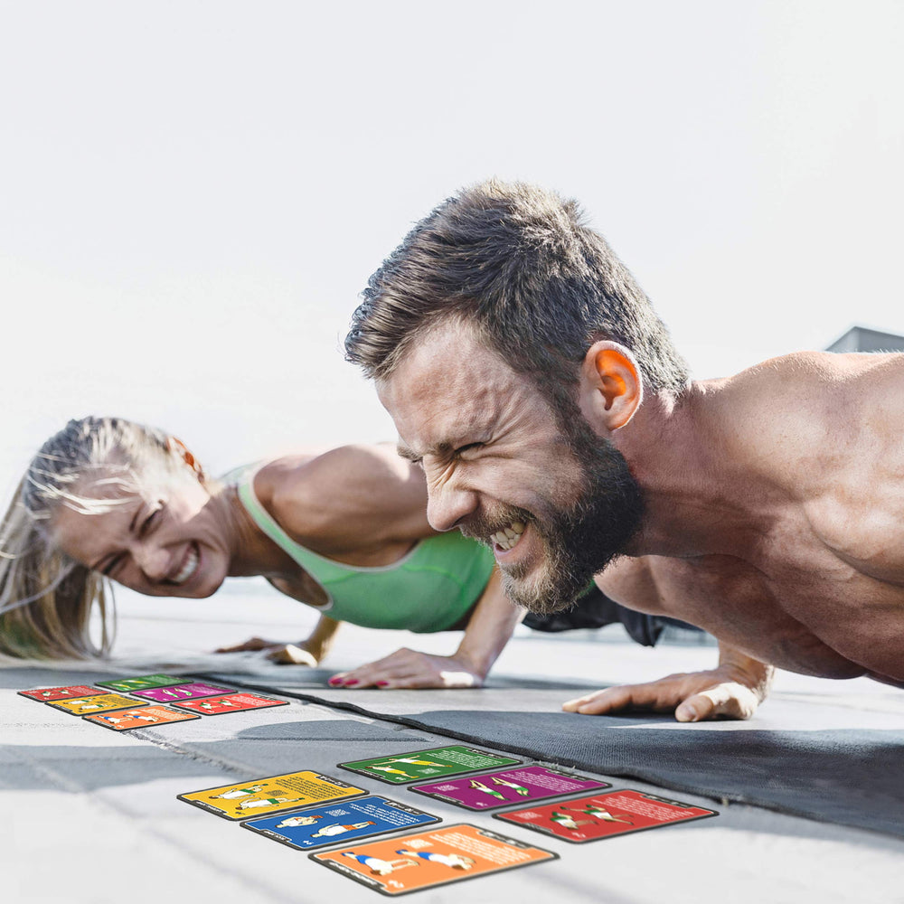 Stack 52 playing-card game in action motivates a cardio-style workout