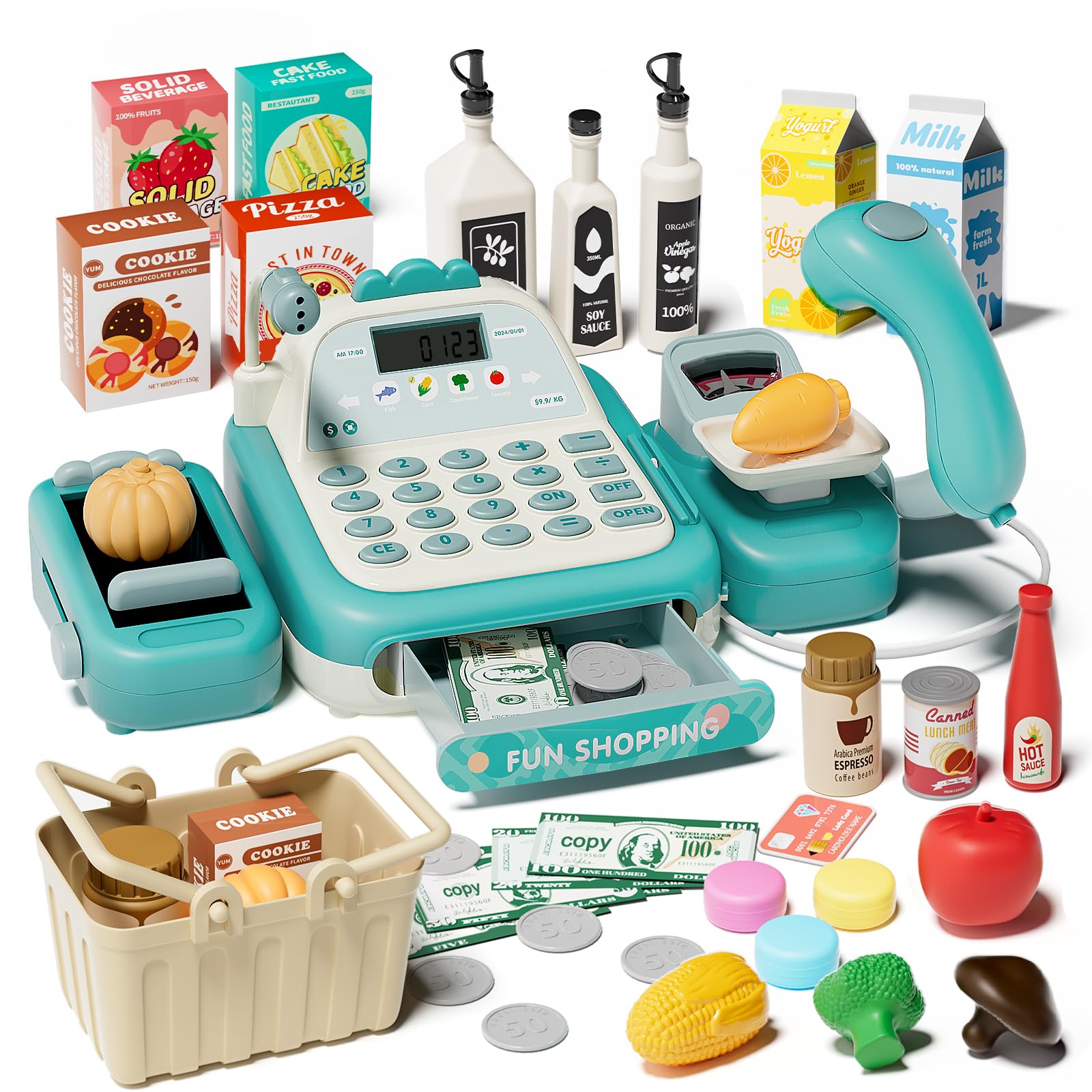 STACTCUTE cash register with calculator enhances pretend shopping and math skills