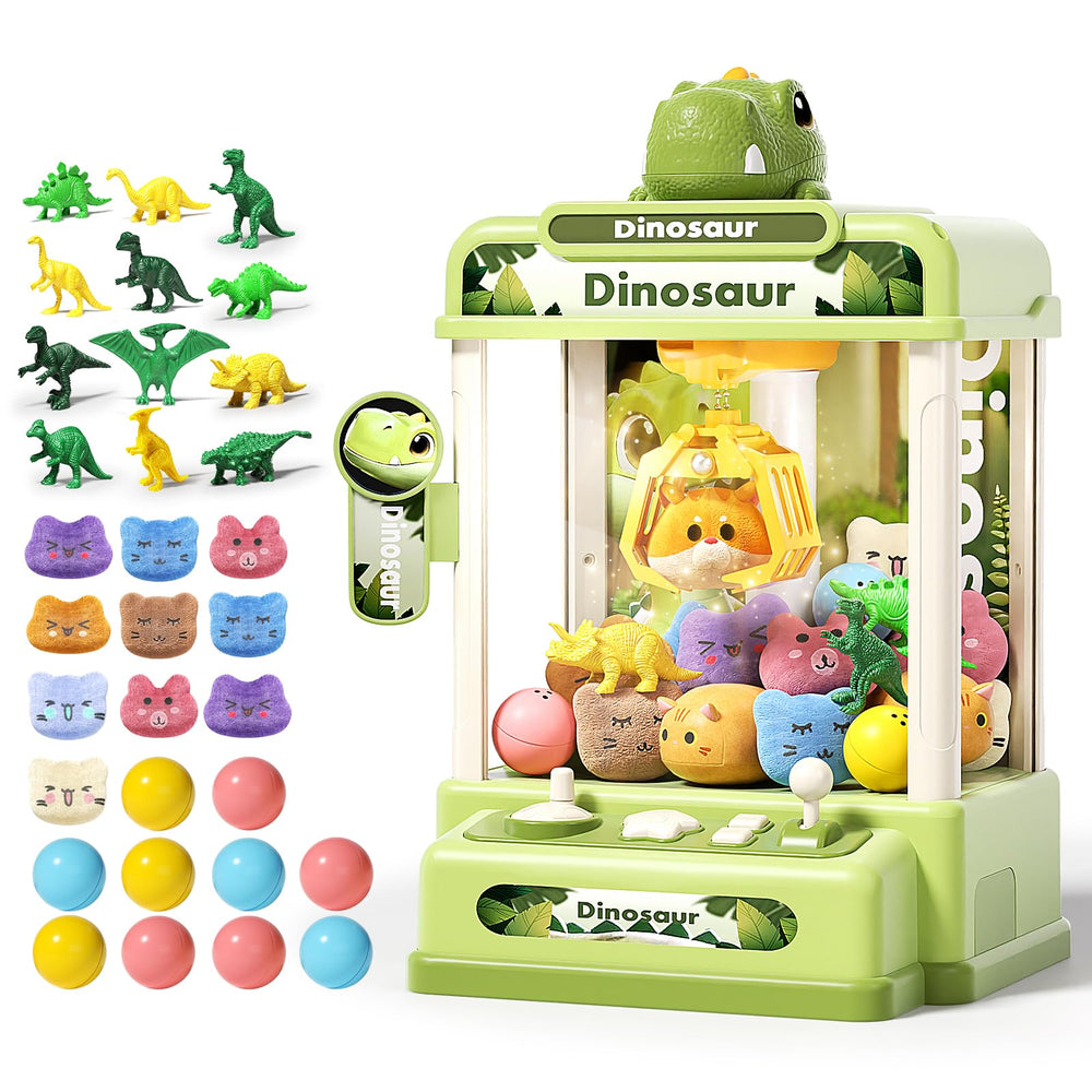 STACTCUTE dinosaur claw machine front view inviting kids to play and imagine arcade fun.