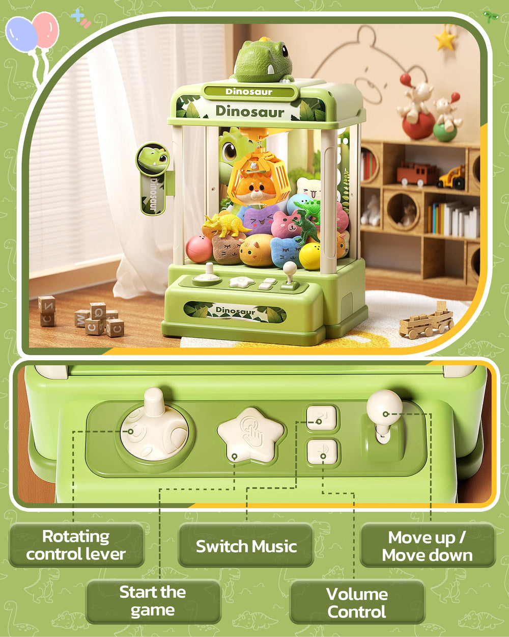 STACTCUTE music and volume control panel featuring adjustable audio during play.