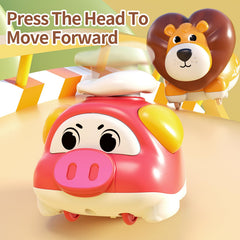STACTCUTE push-toy with top button enables quick motion without batteries.