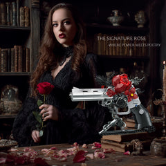 STADREWVY Guns and Petals red roses accents enhance Gothic appeal on a sculpture