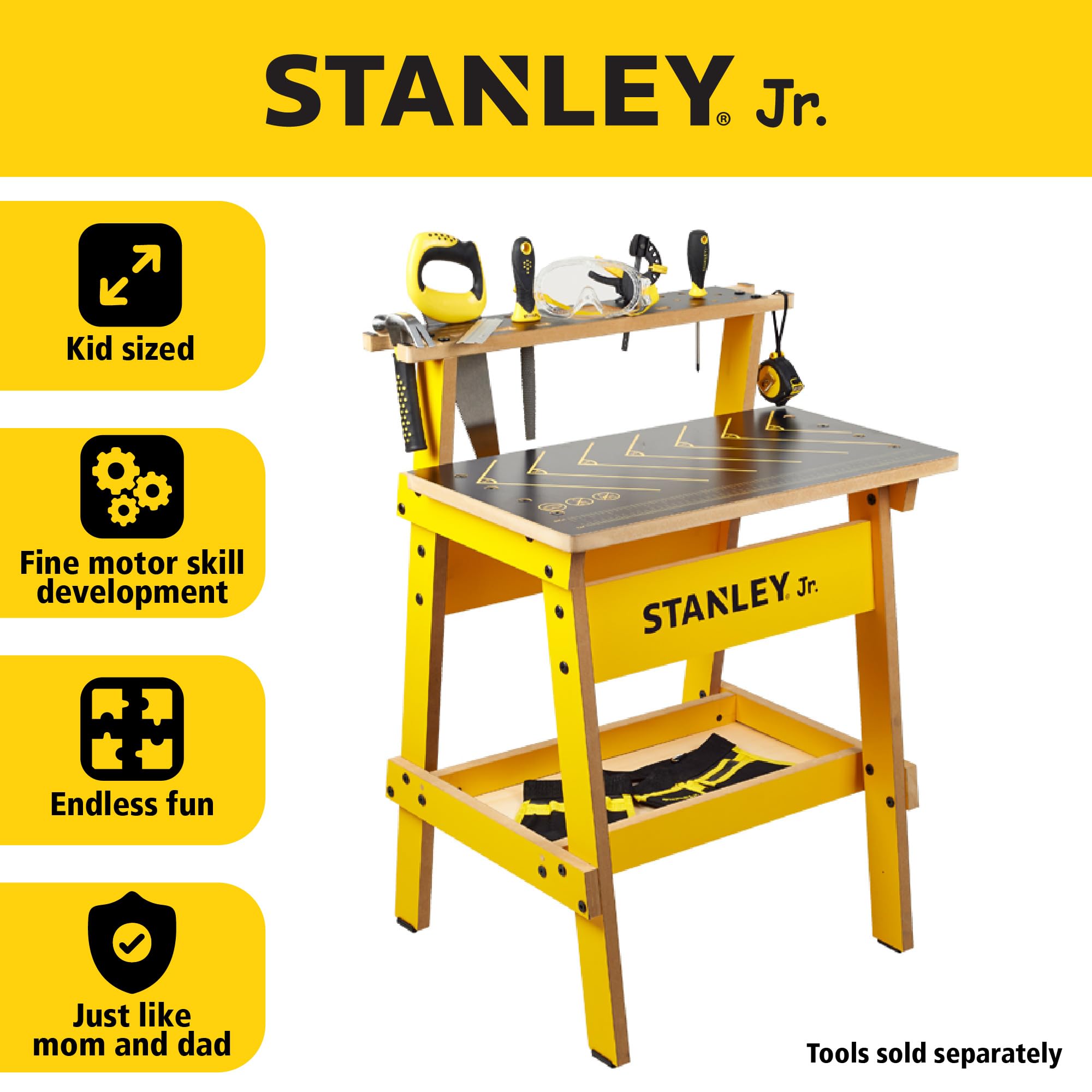 STANLEY Jr. Kids Work Bench child using the bench.