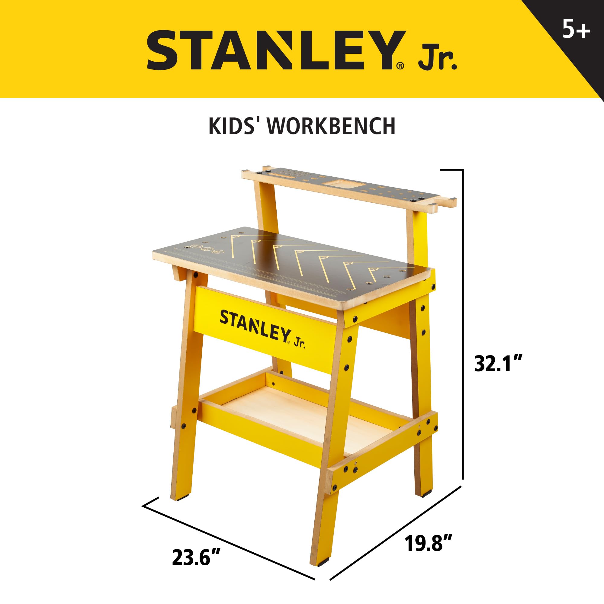 STANLEY Jr. Kids Work Bench tool storage rack included.