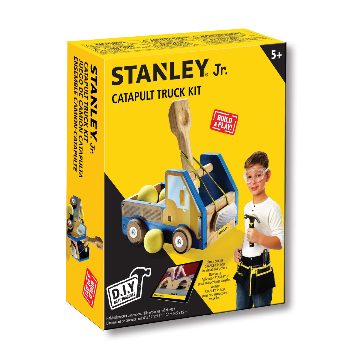 STANLEY Jr. truck catapult kit unboxed with kid-friendly wooden parts for beginners