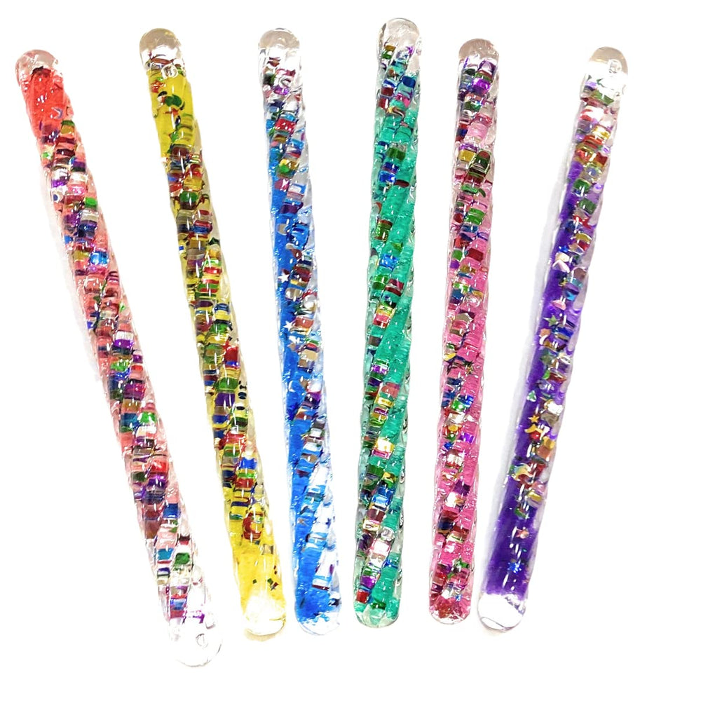 Star Magic mini spiral glitter wand set on display, six-pack, ideal gift collection