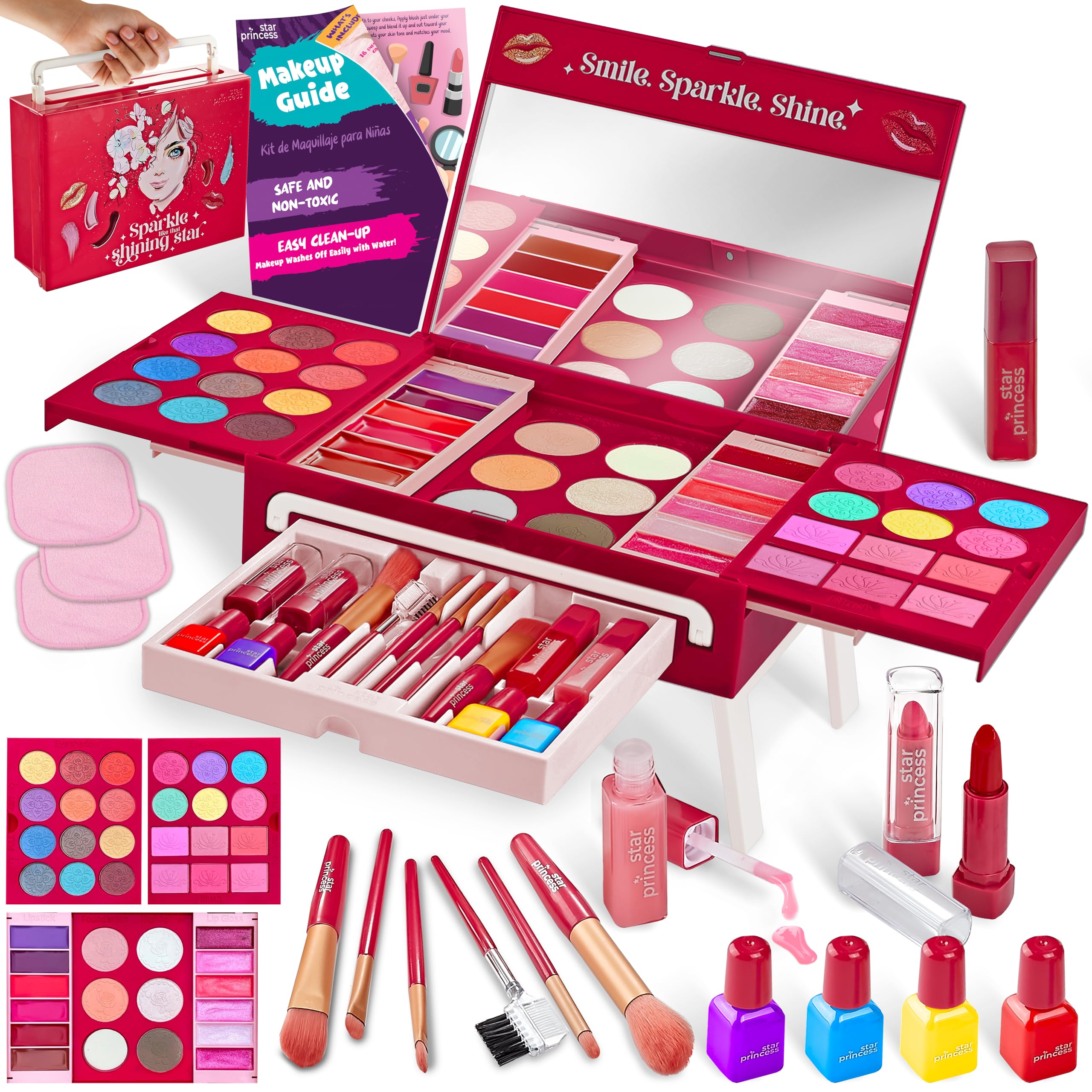 Star Princess kids makeup kit with mirror for easy pretend makeup practice.