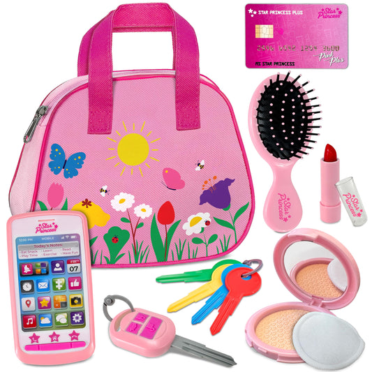 Star Princess play purse for toddlers with accessories encourages imaginative play.