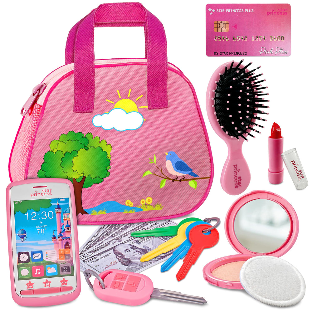 Star Princess toddler purse pink front view for stylish dress-up play.