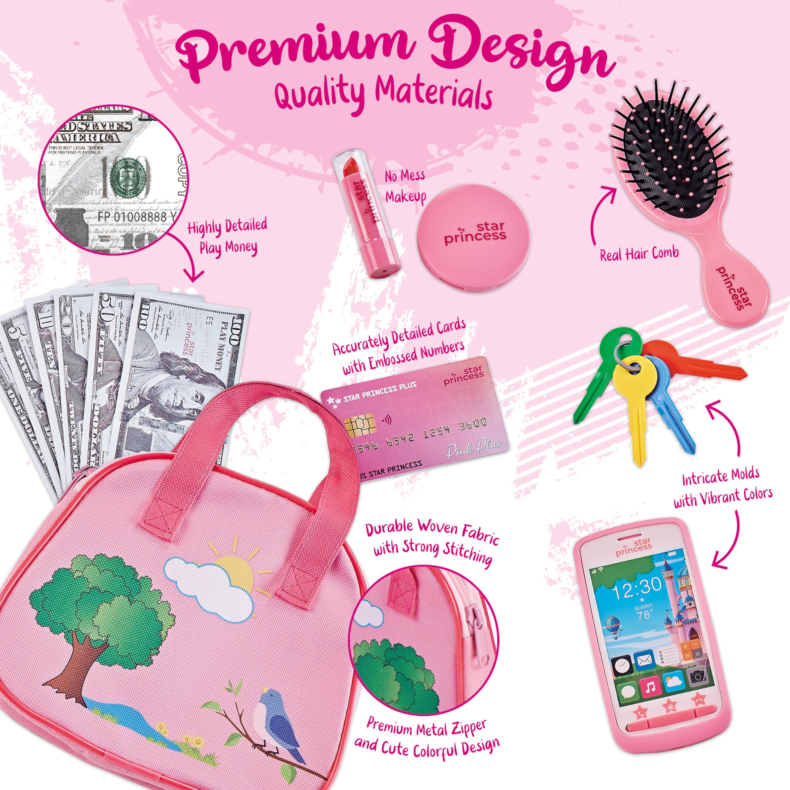 Star Princess pink four-key ring enables authentic key-pun pretend adventures.