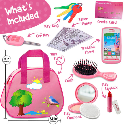 Star Princess pink toddler purse with set included boosts imaginative shopping play.