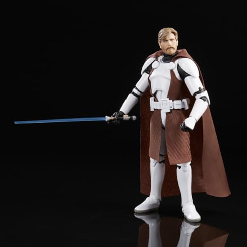 STAR WARS Black Series Clone Commander Obi-Wan Kenobi dynamic pose ready for action display.