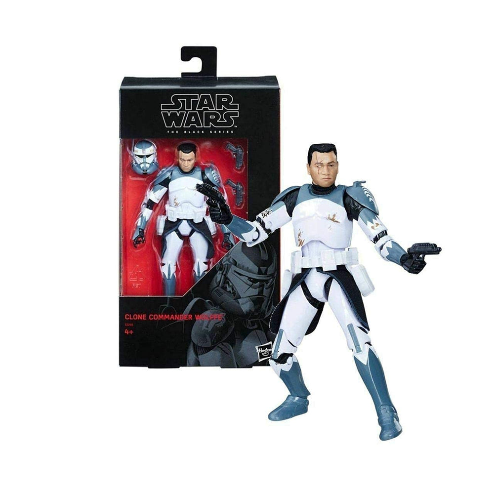 Star Wars Black Series Clone Commander Wolffe figure front view with detailed armor for display.