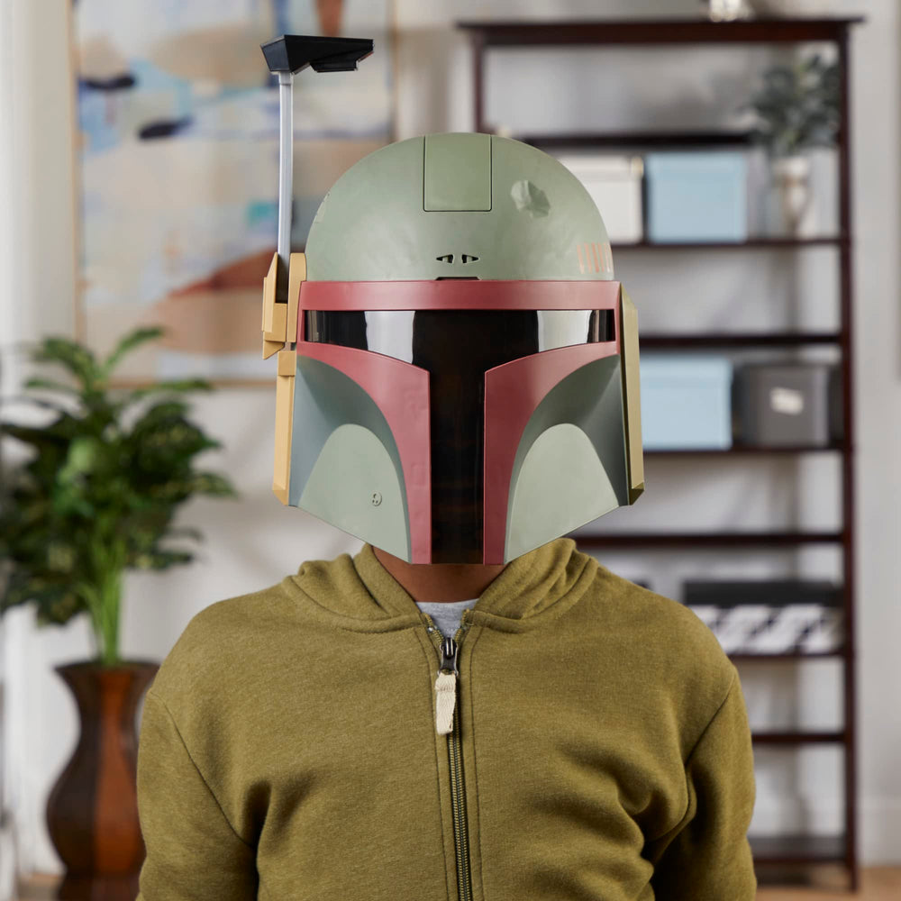 Star Wars Boba Fett child wearing mask showcases fun safe playtime.