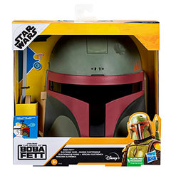 Star Wars Boba Fett mask side button press for realistic sound effects and action moments.