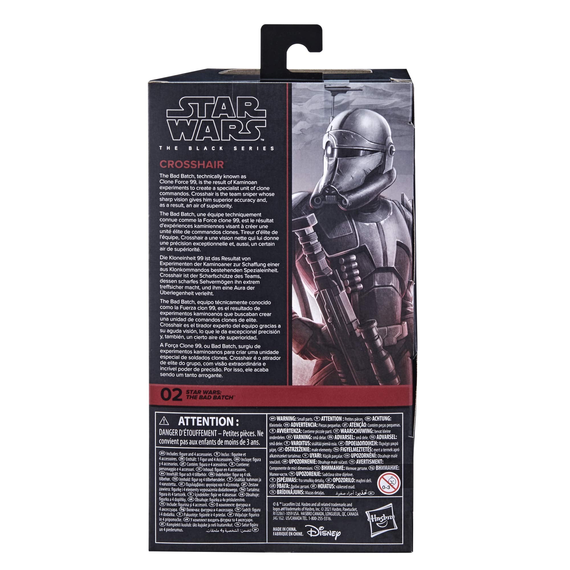 STAR WARS Crosshair figure packaged with accessories for versatile display options.