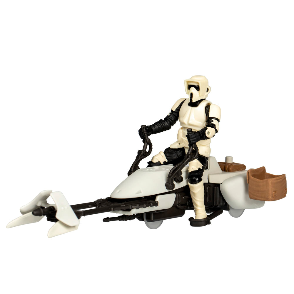 Star Wars Epic World of Action Speeder Bike with attachable saddle bag supports expanded play.