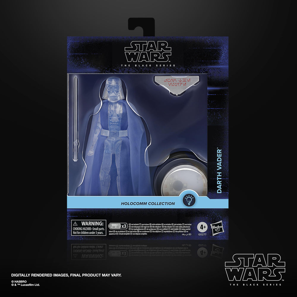 STAR WARS holopuck light up display beside Vader figure