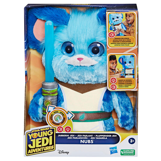 Star Wars Jabberin' Jedi Nubs with blue light-up lightsaber for imaginative role-play.