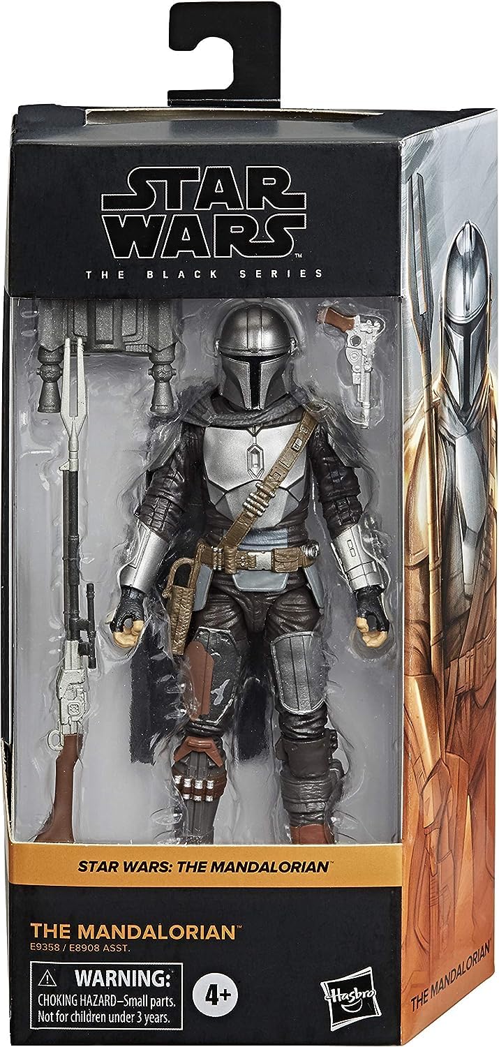STAR WARS The Mandalorian Black Series display-ready pose on a shelf.