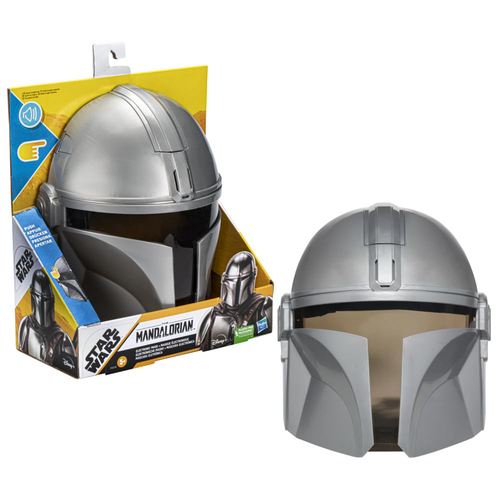 STAR WARS Mandalorian electronic mask front view showcases authentic details for immersive roleplay.