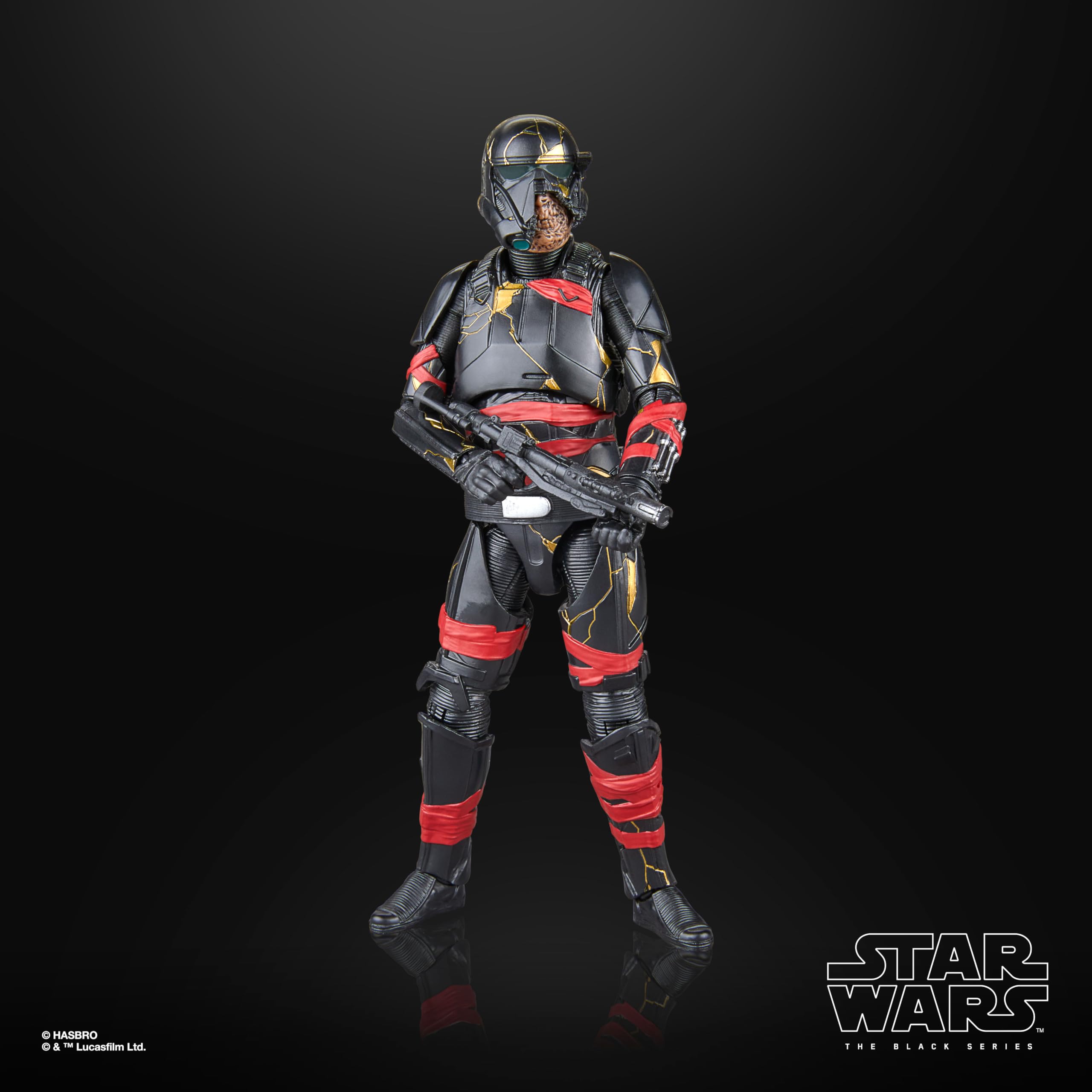 STAR WARS Night Trooper cracked helmet detail highlights series-inspired deco for display.