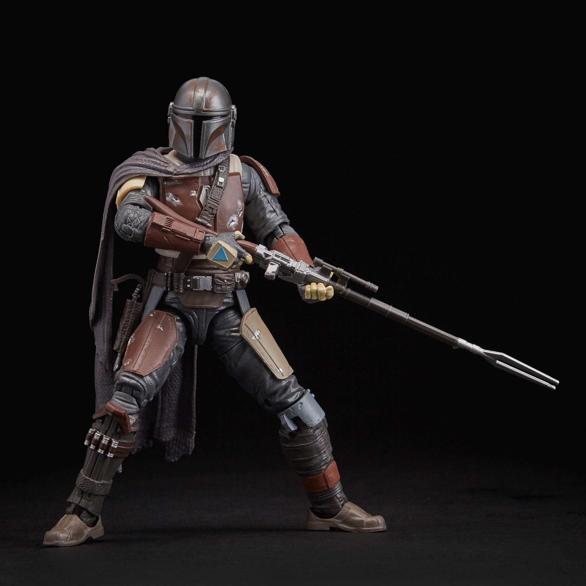 STAR WARS The Black Series Mandalorian poseable figure in action pose.