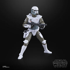 Star Wars The Black Series Imperial Armored Commando in a dynamic pose for shelf display.