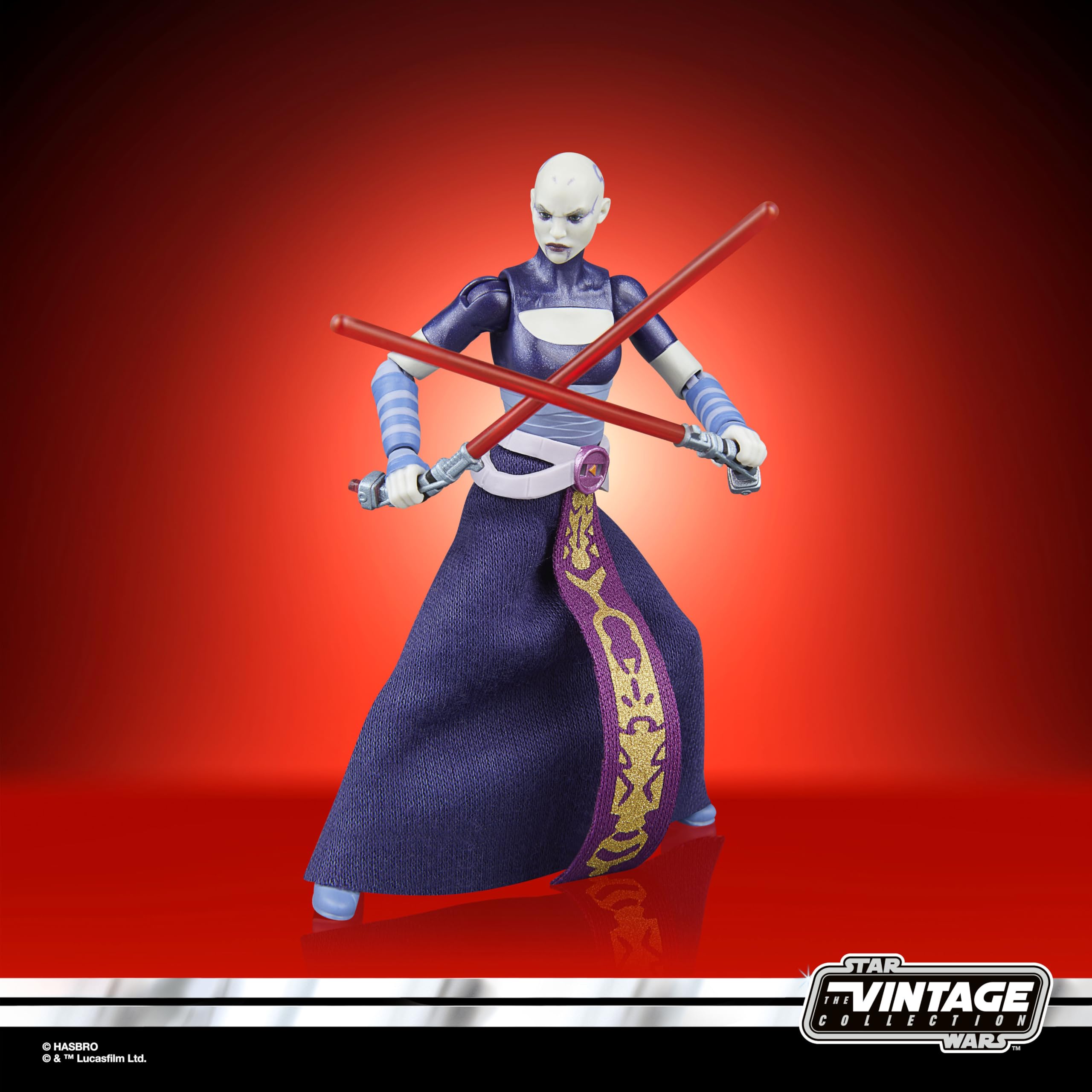 STAR WARS Vintage Collection Asajj Ventress deco details reflect screen-inspired styling.