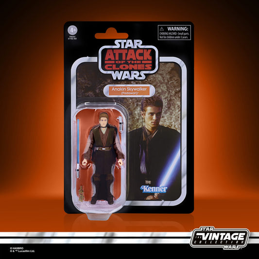 STAR WARS Vintage Collection packaging retro Kenner-inspired design enhances shelf display.