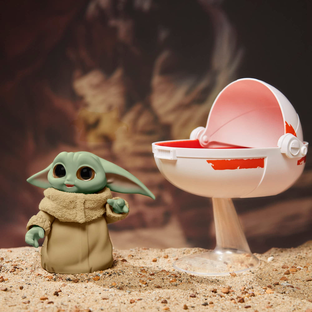 STAR WARS Grogu flipped upside down creates playful motion and surprise.