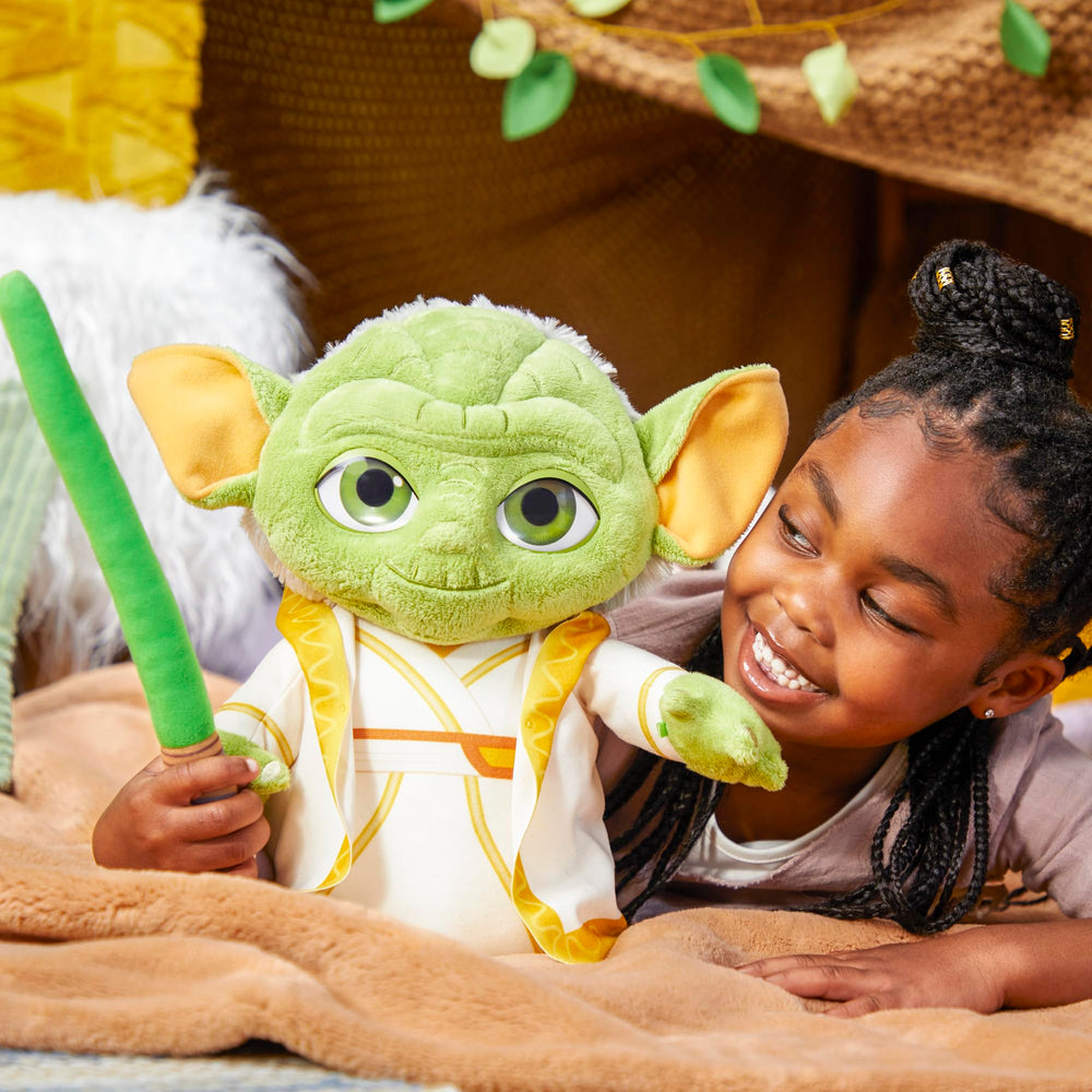 Star Wars Yoda plush acrylic eyes give friendly expression.