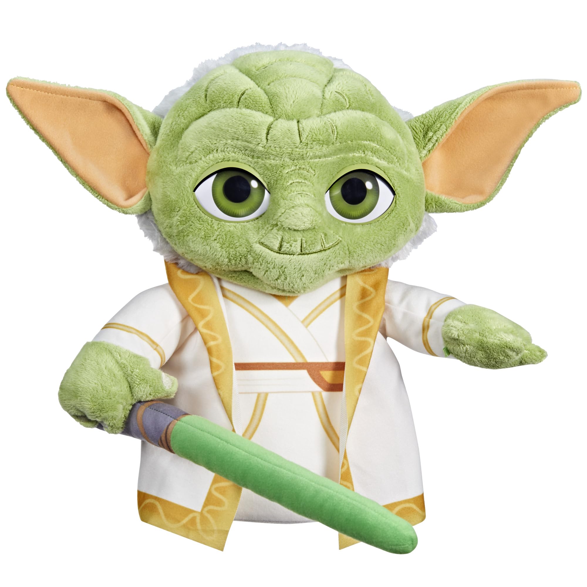 Star Wars Young Jedi Adventures Master Yoda plush face close-up for cozy pretend play.