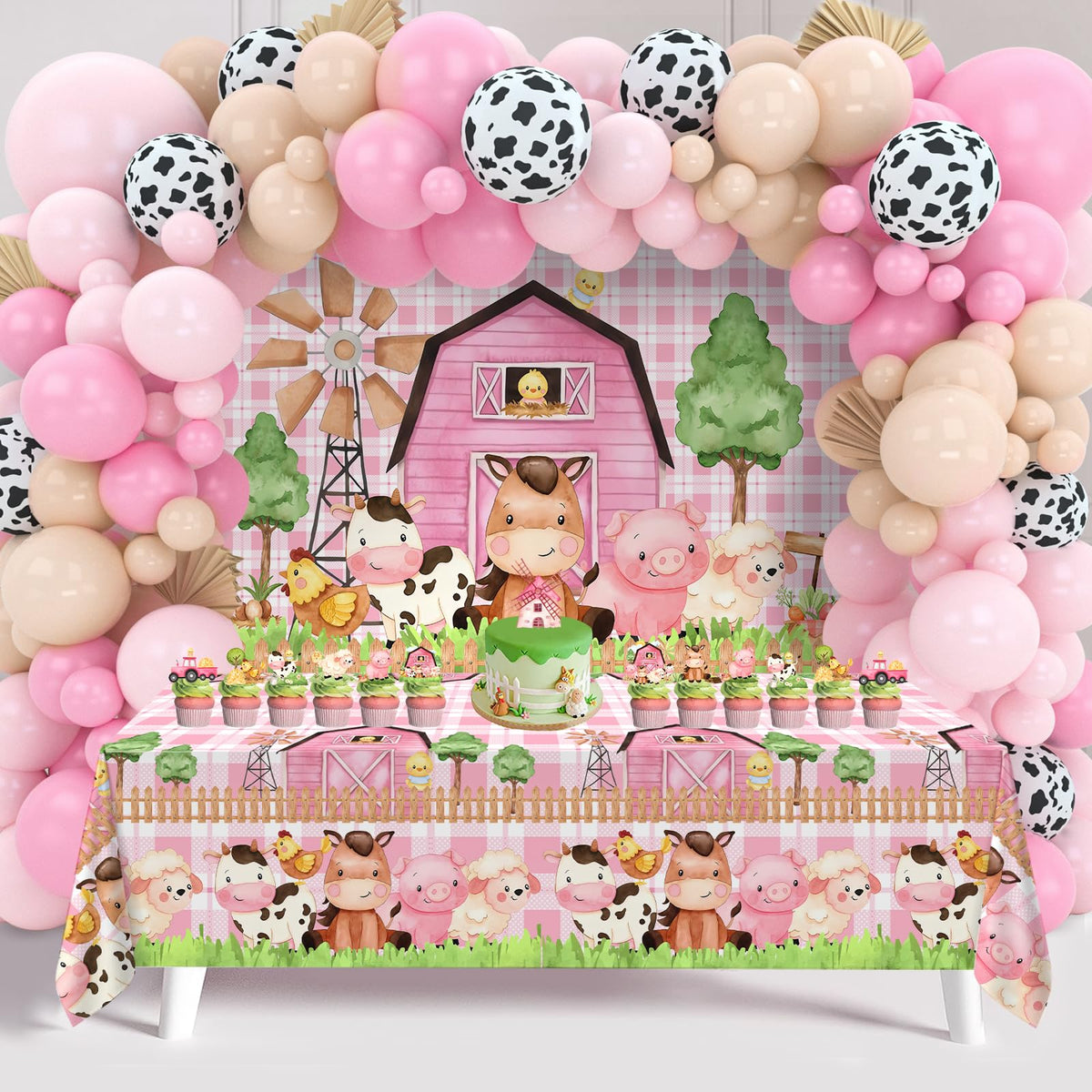 Staraise farm animal backdrop banner enhances photos with playful barnyard vibes.