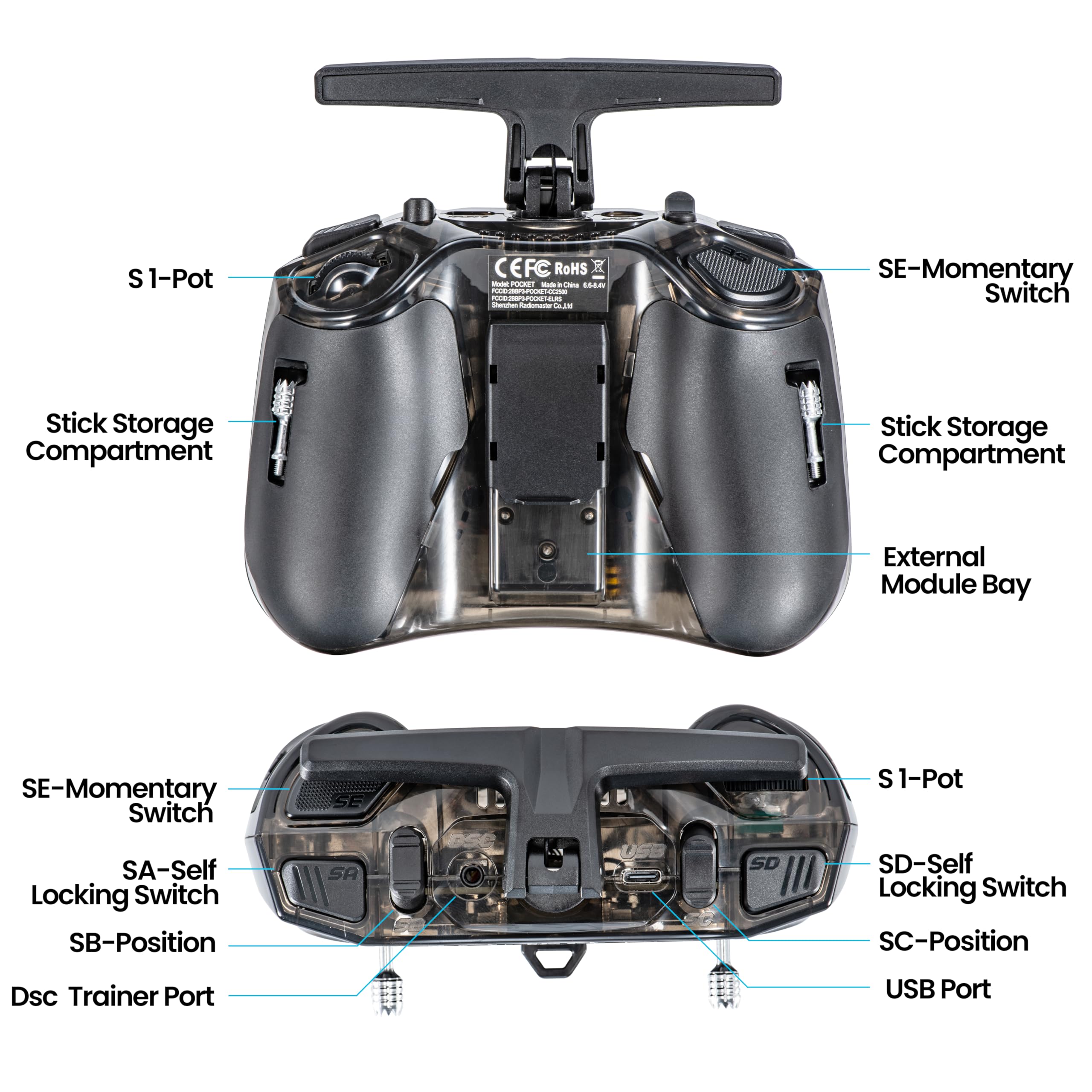 STARDRONE Radiomaster Pocket battery-ready with 18650 cells