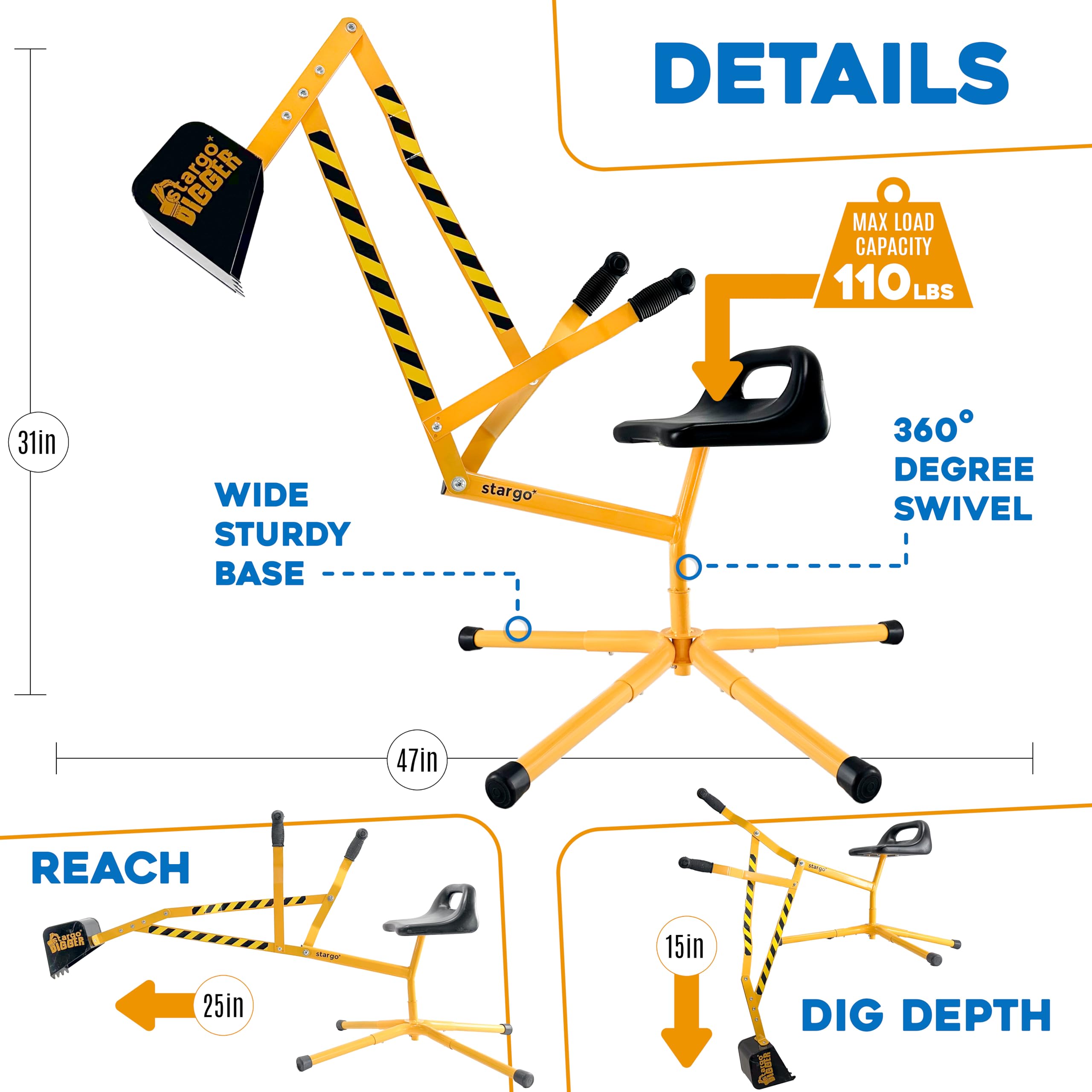 Stargo Sand Digger rotates 360 degrees for versatile play