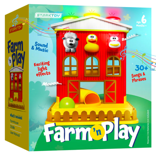 STARKTOY Pound A Ball barn house entrance highlighting easy access for little hands